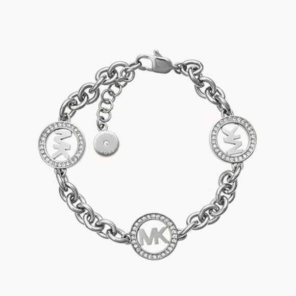 MICHAEL KORS Fulton Logo Silver Steel Chain Bracelet Crystals